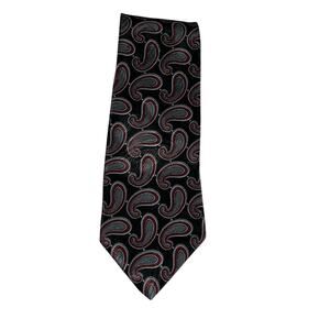 Premium Black Red Silver Paisley Silk Tie Classic Mens Designer Necktie